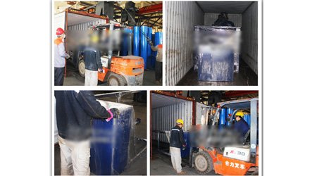 發(fā)往智利全自動(dòng)機(jī)械輸送回收式噴砂房/噴丸房發(fā)貨裝車(chē)現(xiàn)場(chǎng)