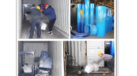 發(fā)往新加坡鋼板通過(guò)式型鋼_鋼板預(yù)處理線(xiàn)第三車(chē)裝車(chē)發(fā)貨現(xiàn)場(chǎng)