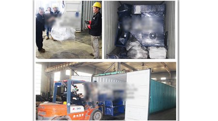 發(fā)往新加坡鋼板通過(guò)式型鋼_鋼板預(yù)處理線(xiàn)第二車(chē)裝車(chē)發(fā)貨現(xiàn)場(chǎng)